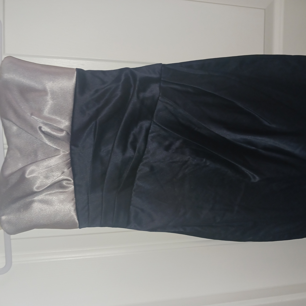 Sophisticated Silver and Black Strapless Sheath Dress